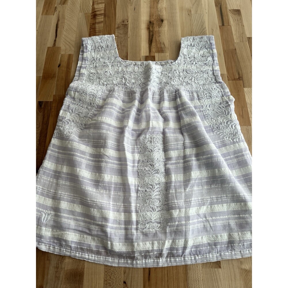 J Marie Embroidered Tunic Top Tank Mexican Oaxaca Purple White Stripe Medium